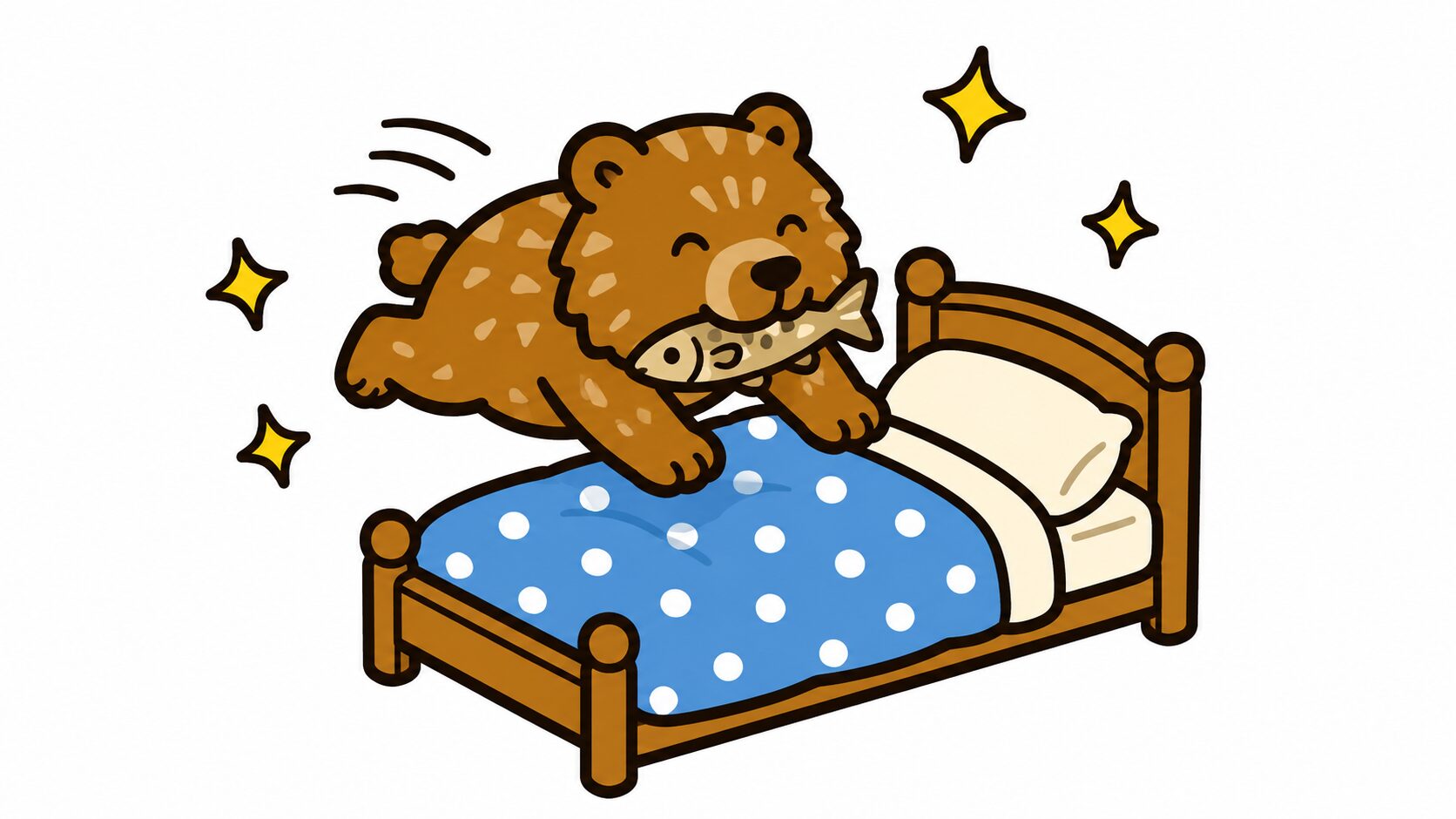 新千歳空港直結のエアターミナルホテルのイメージ｜ベッドに飛び込むクマのイラスト