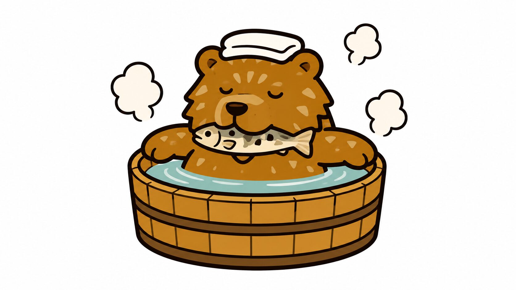 新千歳空港温泉のリラックスルームのイメージ｜温泉でくつろぐクマのイラスト