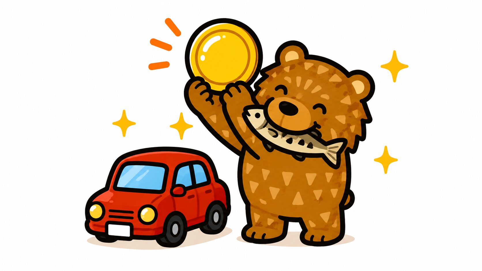新千歳空港の公式C駐車場|コインを掲げて喜ぶクマのイラスト