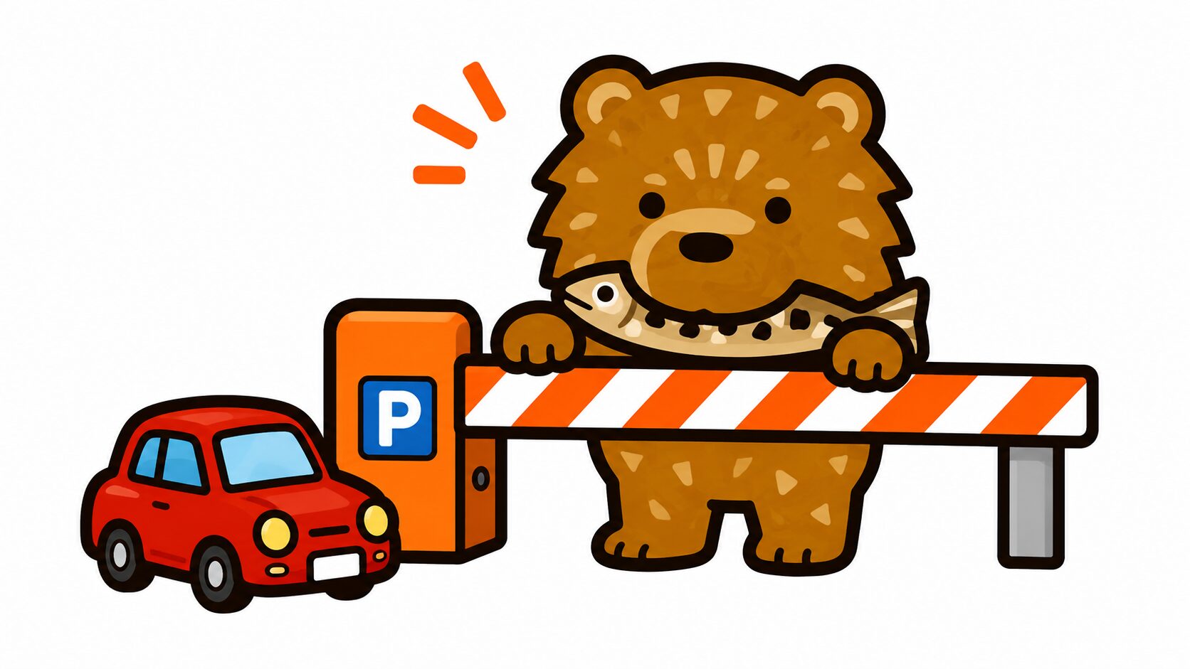 新千歳空港の駐車場の種類と全体像|駐車ゲートから顔をのぞかせるクマのイラスト