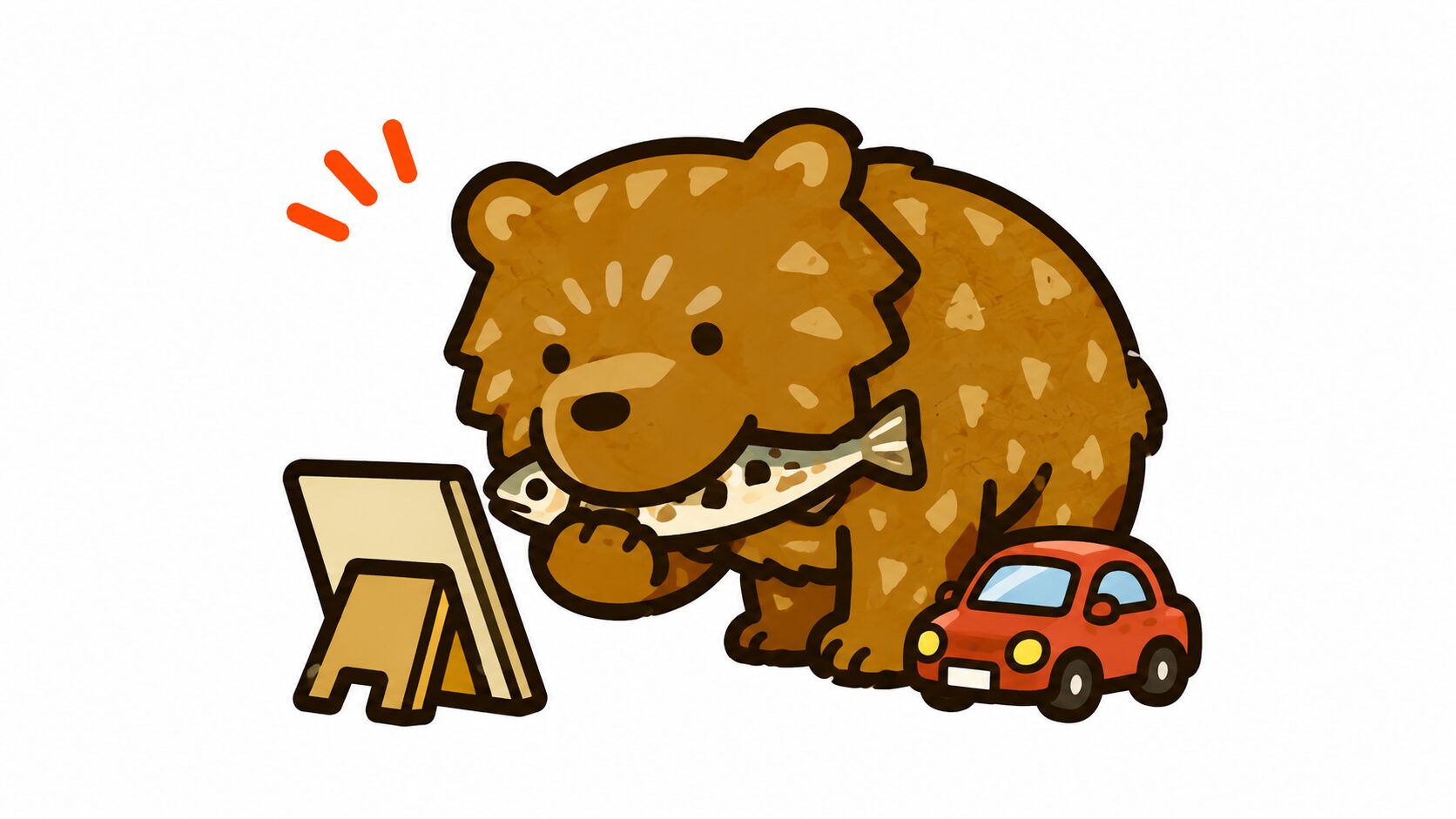 新千歳空港レンタカーの基礎知識｜案内カードを見つめるクマのイラスト