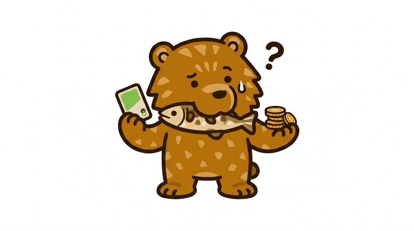 ICカードと現金を見比べて困るクマ