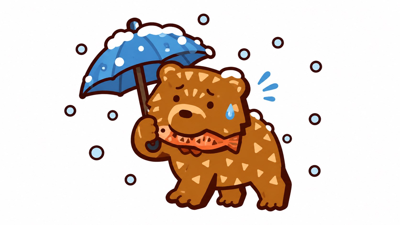 雪の中で傘をさすクマ